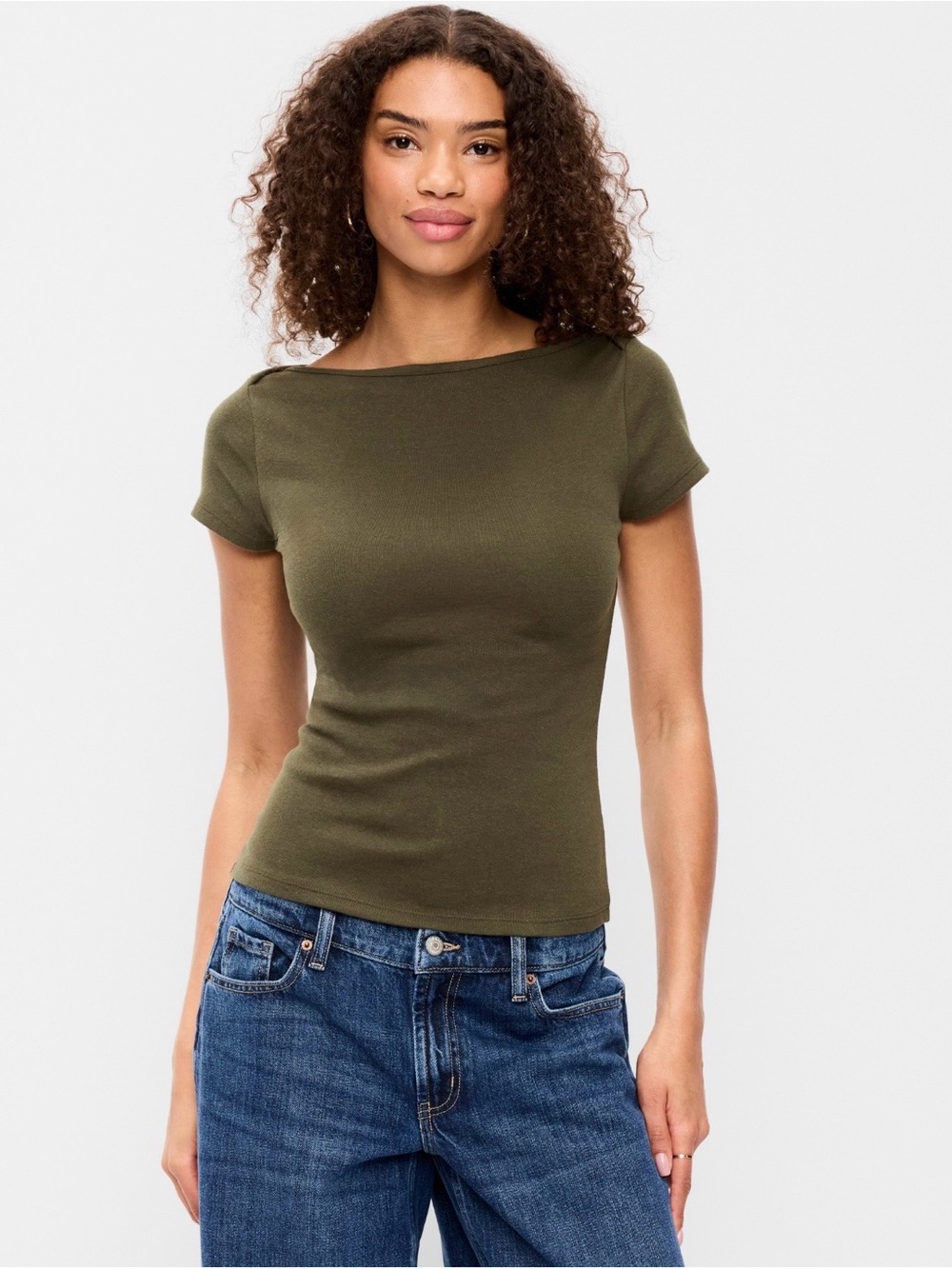 Old Navy Olive Green Short Sleeve Boatneck Tee